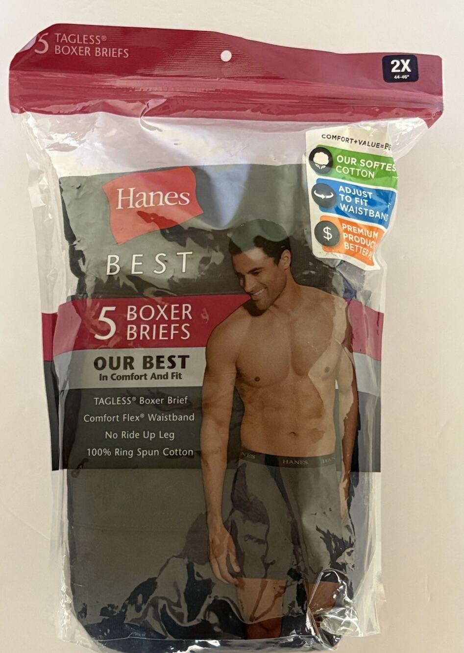 Hanes Men 5-Pk Best Boxer Briefs Black Tagless Flex Waistband No Ride-Up 2X